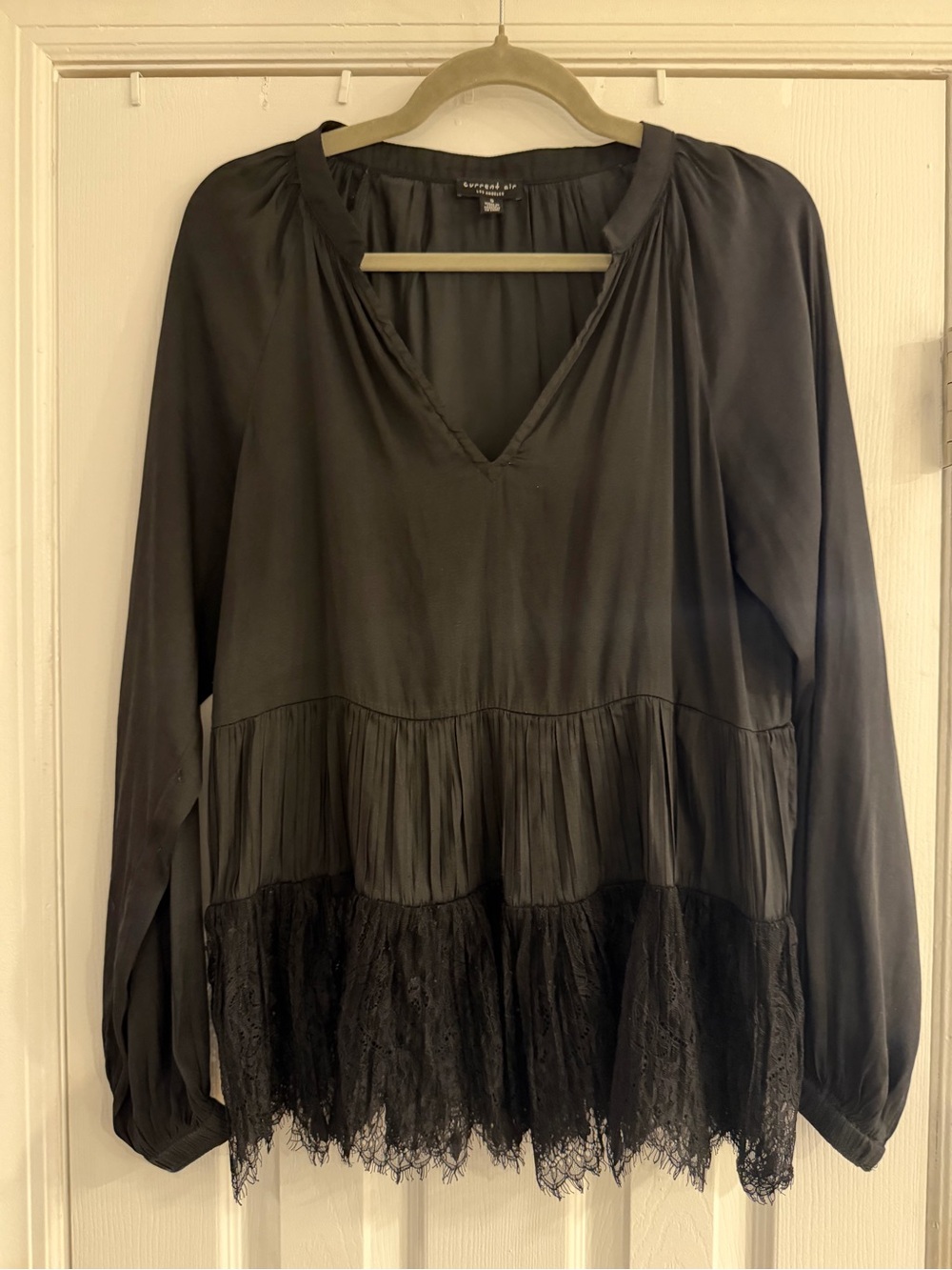 Current Air Romantic Black Lace-Trim Top